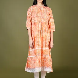 V-Mart Women Printed Mirror Work Anarkali Kurta-image-25