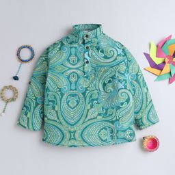 BAATCHEET Boys Paisley Printed Band Collar A-Line Pure Cotton Kurta-28