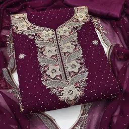 MANVAA Floral Embroidered Thread Work Georgette Unstitched Dress Material-image-33