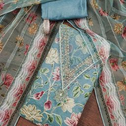 SHADOW & SAINING Floral Printed Beads Work Organza Unstitched Dress Material-image-36