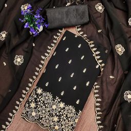 Rangtulika Ethnics Floral Embroidered Zari Unstitched Dress Material-picture-28