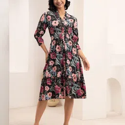 AASK Women Printed Delta Crepe Calf Length Fit and Flare Dress-image-53