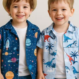 SHREE VANKIYA HANUMANJI FASHION Boys 2 Pcs Blue Dino & Space Printed Cotton Shirts-picture-26