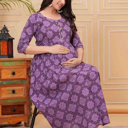 BAESD Ethnic Motifs Printed Maternity Fit & Flare Midi Dress-image-94