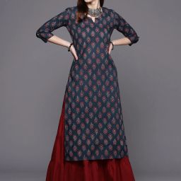 Women Printed Pure Cotton Straight Kurta-image-3