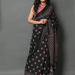 clothonus Ethnic Motifs Pure Cotton Block Print Saree-image-53