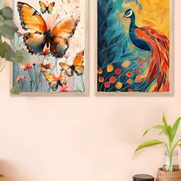 Kotart Brown, Orange & Green 2 Pieces Wooden Birds and Animals Wall Arts-picture-37