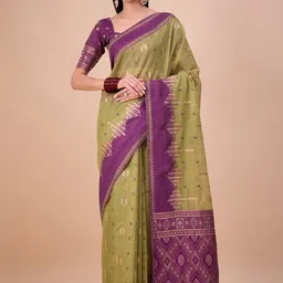 House of Pataudi Woven Design Zari Saree With Unstitched Blouse-picture-52