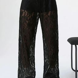LULU & SKY Women Sheer Lace Wide Leg High-Rise Trousers-picture-47