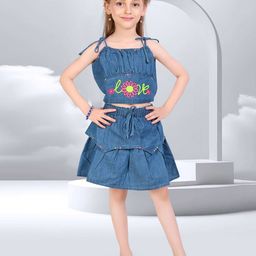 Lei-Chie Girls Embroidered Pure Cotton Top With Skirt-image-30