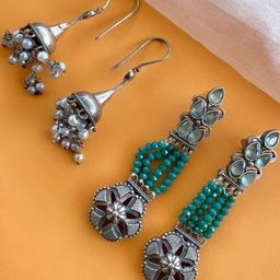 Sangria Set Of 2 German Silver-Plated Dome Shaped jhumkas-35