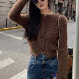 KPOP Women Round Neck Crop Cardigan-image-84