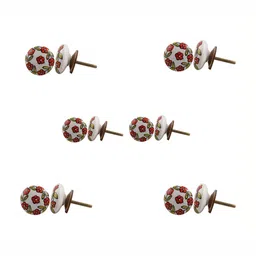 Indianshelf 6Pcs Orange-Colored & White Textured Ceramic Floral Knobs-4