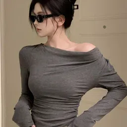 HERE&NOW Women One Shoulder Long Sleeves Top-image-97
