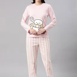Nap Chief Women Hearty Snowman Printed Pure Cotton Relaxed Fit Night Suit-picture-23