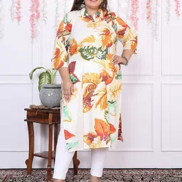 FLAVIA CREATION Plus Size Ethnic Motifs Printed Shirt Collar Pure Cotton Straight Kurta-picture-26