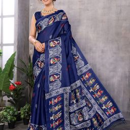 Lookmark Kalamkari Print Saree with Blouse Piece-image-17