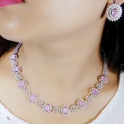 Ladymania Sliver Plated AD Stone Studded Jewellery Set-43
