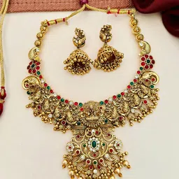 ABDESIGNS Sophisticated Gold-Plated Kundan Studded & Beaded Lakshmi God Jewellery Set-29