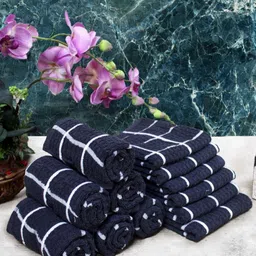Aura 12-Pcs Blue & White Checked Pure Cotton Super Absorbent & Quick Dry Hand Towels-image-82