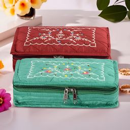 Aura Maroon and Green 2 Pieces Embroidered 7-Compartments Jewellery Organisers-image-47