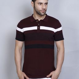 PULAKIN Men Striped Polo Collar Monochrome Pockets T-shirt-image-5