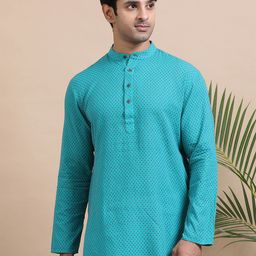 TATTVA Men Tribal Checked Summer Sheers Kurta-image-82
