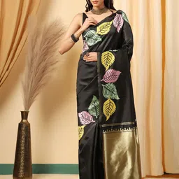 INDIOTSAV Floral Printed Zari Banarasi Saree-image-24