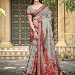 Anouk Rustic Floral Block Print Saree With Blouse Piece image 3