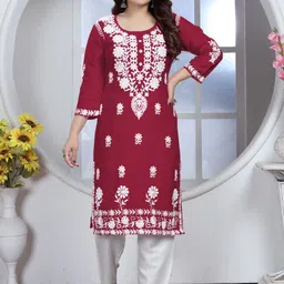 LeeliPeeri Designer Women Floral Embroidered Regular Chikankari Kurta with Trousers-picture-28