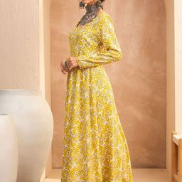Shae by SASSAFRAS Floral Printed Mirror Work A-Line Kurta with Trouser image 5