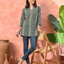 Sangria Mandarin Collar Printed Cotton Ethnic Tunic-23