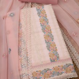 Soch Floral Embroidered Thread Work Silk Chiffon Unstitched Dress Material-image-95