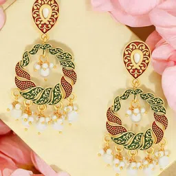Anouk Artificial Stones Studded and Beaded Meenakari Contemporary Shaped Drop Earrings-10