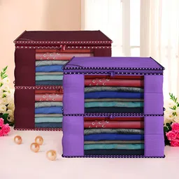 Aura Maroon & Purple 4 Pieces Foldable Non-Woven Multi-Utility Organisers-18