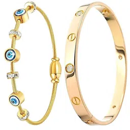 DressBerry Set Of 2 Gold-Plated American Diamond Studded Bangle-Style Bracelet-22