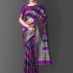 Quelea Floral Printed Zari Pure Silk Banarasi Saree-image-90