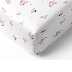 The White Cradle Pink & White Printed 120 TC Cotton Crib Bedsheet-image-96