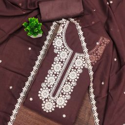 HERE&NOW Embroidered Thread Work Silk Georgette Unstitched Dress Material-image-53