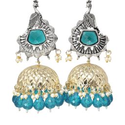 MEIRA JEWELLERY German Silver-Plated Stones Studded & Beaded Dome Shaped Jhumkas-picture-35