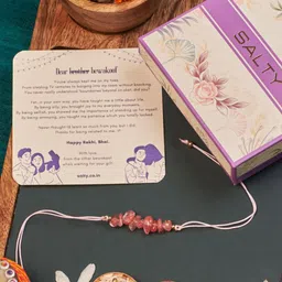 SALTY Set Of 4 Quartz-Studded Thread Rakhis With Greeting Card & Roli Chawal image 3