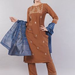JIDI FASHION Women Embroidered Regular Dupion Silk Kurta with Trousers & With Dupatta-58