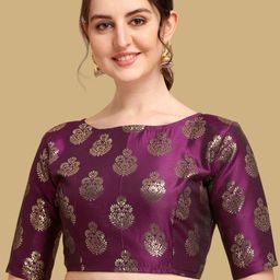 Oomph! Woven Design Boat Neck Jacquard Saree Blouse-image-54
