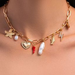 StyleCast x Revolte Gold-Plated Artificial Stones Studded & Beaded Statement Link Chain-image-93