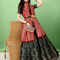 JULEE Ready to Wear Art Silk Jacquard Lehenga & Unstitched Blouse With Dupatta-image-47