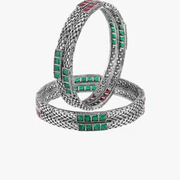 Adwitiya Collection Set Of 4 Silver Plated Stones Studded Bangles image 2