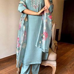PAVANPUTRA FAB Women Embroidered Regular Thread Work Kurti with Trousers & With Dupatta image 5