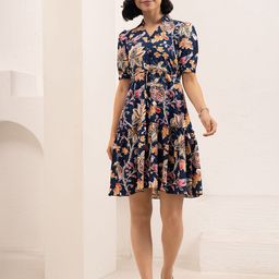 AASK Floral Print Crepe Fit & Flare Dress-image-13
