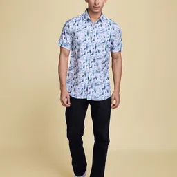 SZN Men Standard Fit Spread Collar Abstract Printed Cotton Casual Shirt-picture-47