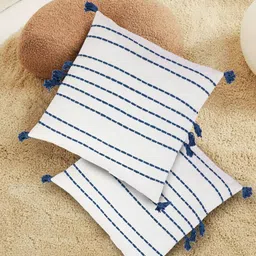 Myntra Elegant Homes White & Teal 2 Pieces Striped Square Cushion Covers-image-35